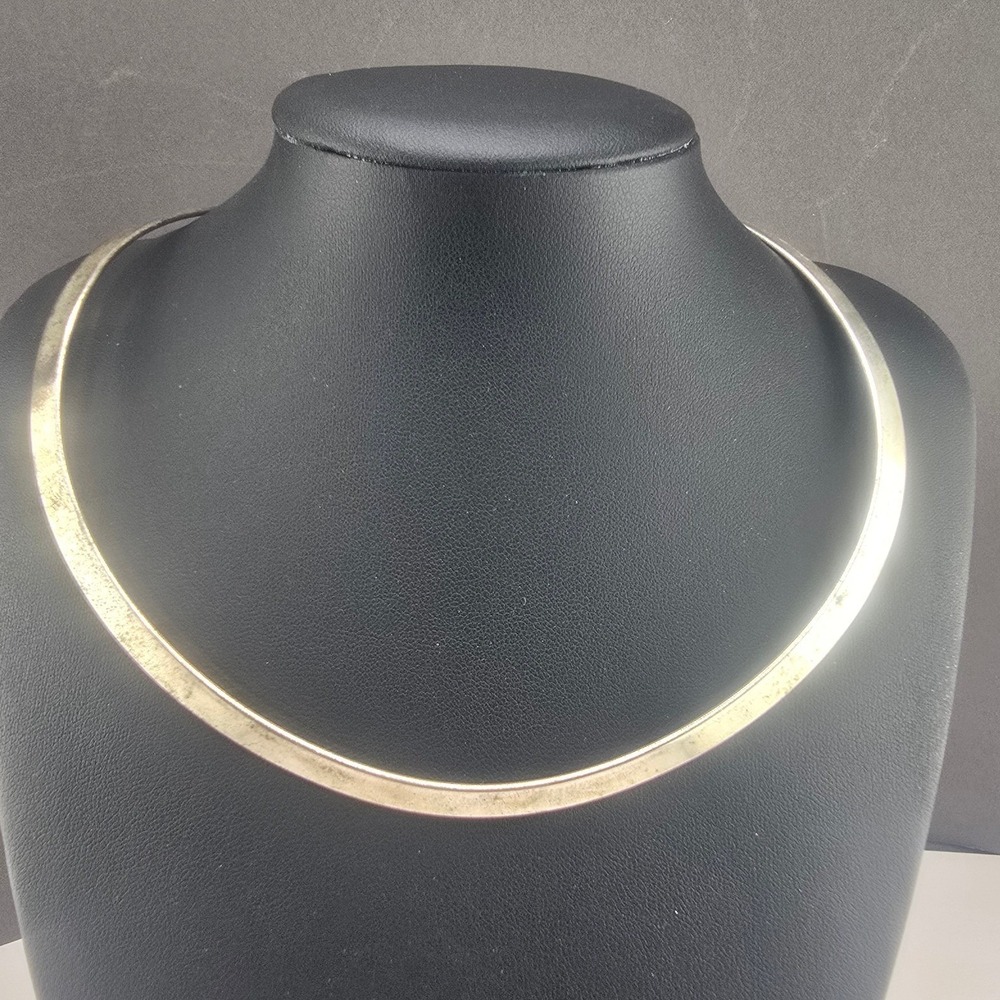 Vintage Estate Collar Necklace Torque Silver Tone Rigid Open Back 14 In